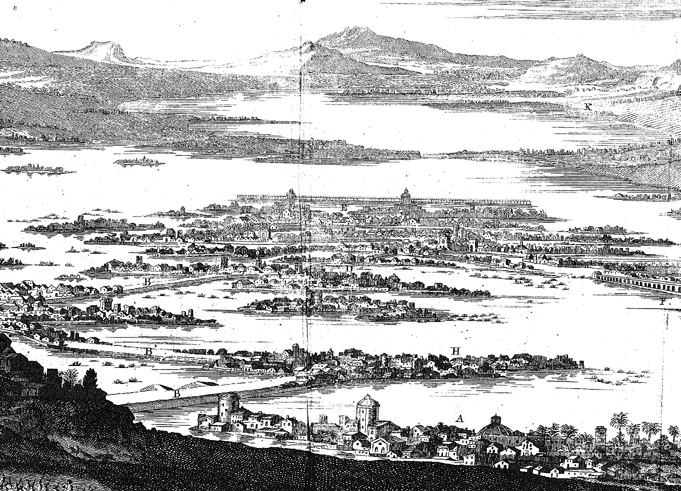 View of Tenochtitlan, from de Solis' History of the Conquest of Mexico