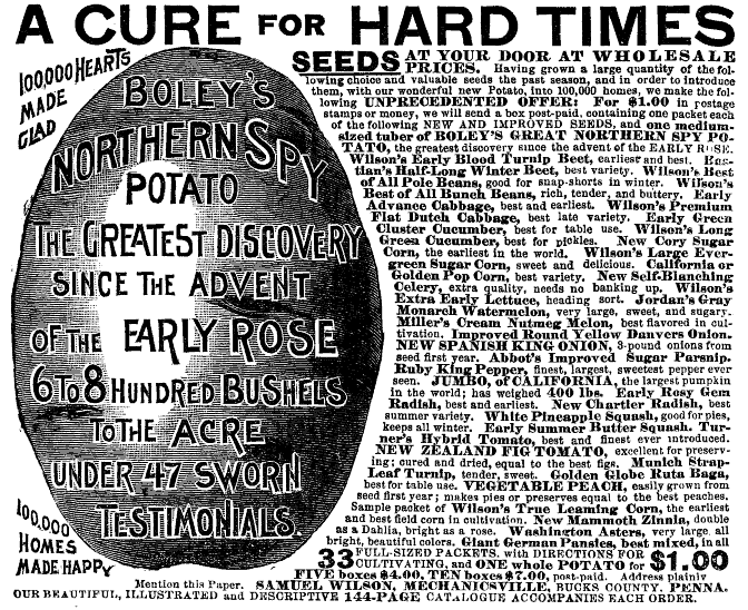 Boley's Northern Spy Potato, a Cure for Hard Times, Garden and Forest Dec 26, 1888, pg. iii